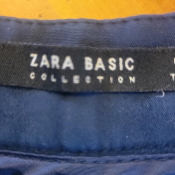 ZARA Women's Basic Zip Pockets Flat Front Blue Ankle Pants - Size M - Picture 6 of 13